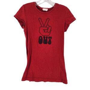 Love Rocks Red Peace Out Graphic T Shirt Women's XL Cotton Short Sleeve
